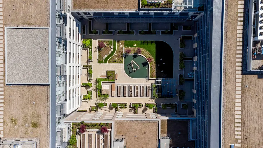 Arbutus Residences Aerial View of Courtyard